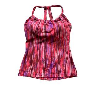Prana Shirt Womens Medium Pink Purple Halter Summer Geometric Padded‎ Shelf Bra